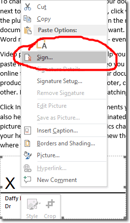 how to insert a signature in word with a picture